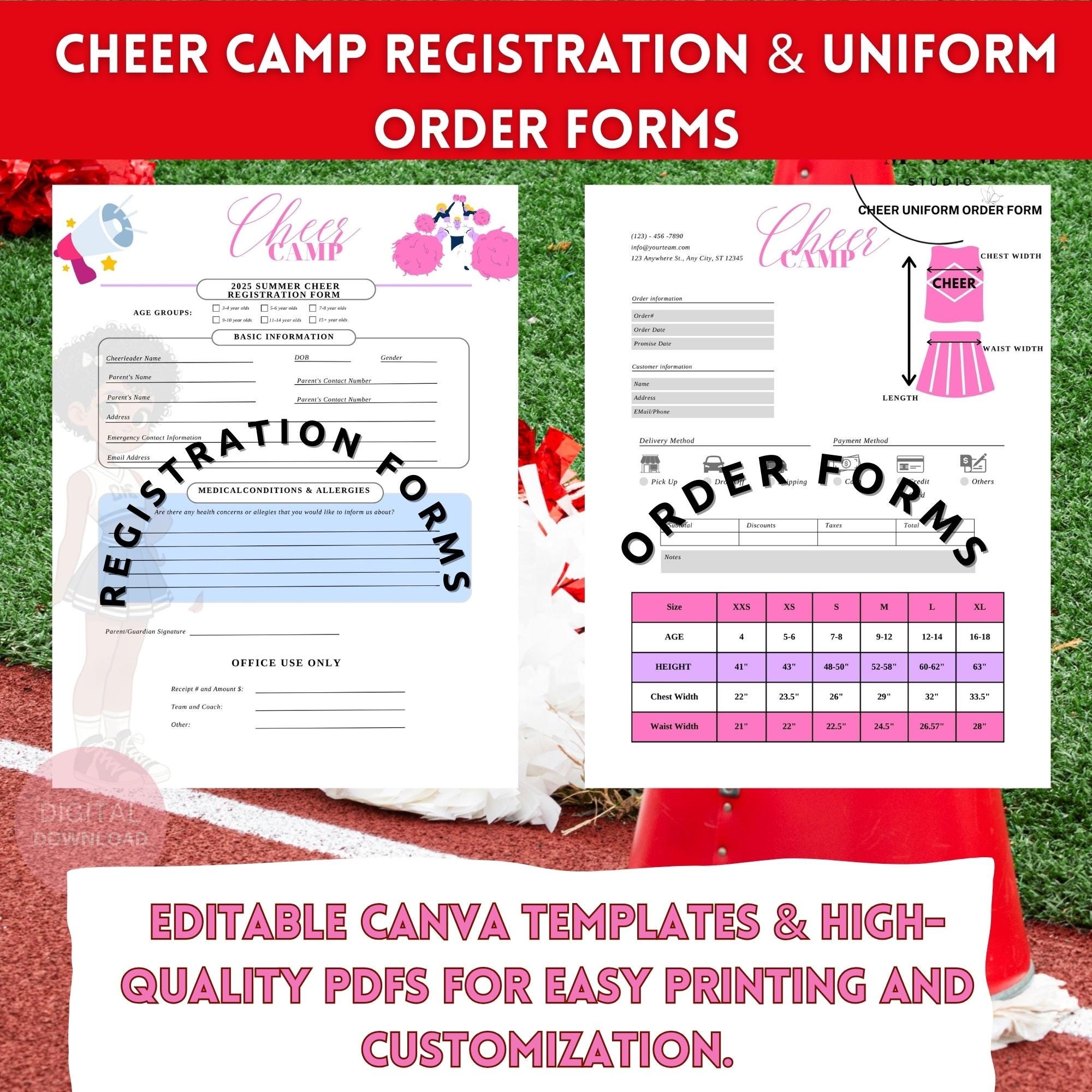 Cheer Registration And Order Form Editable Canva Template Youth Sport Printable Sports Event Planning BONUS Size Guide U0026 Ordering Info Etsy