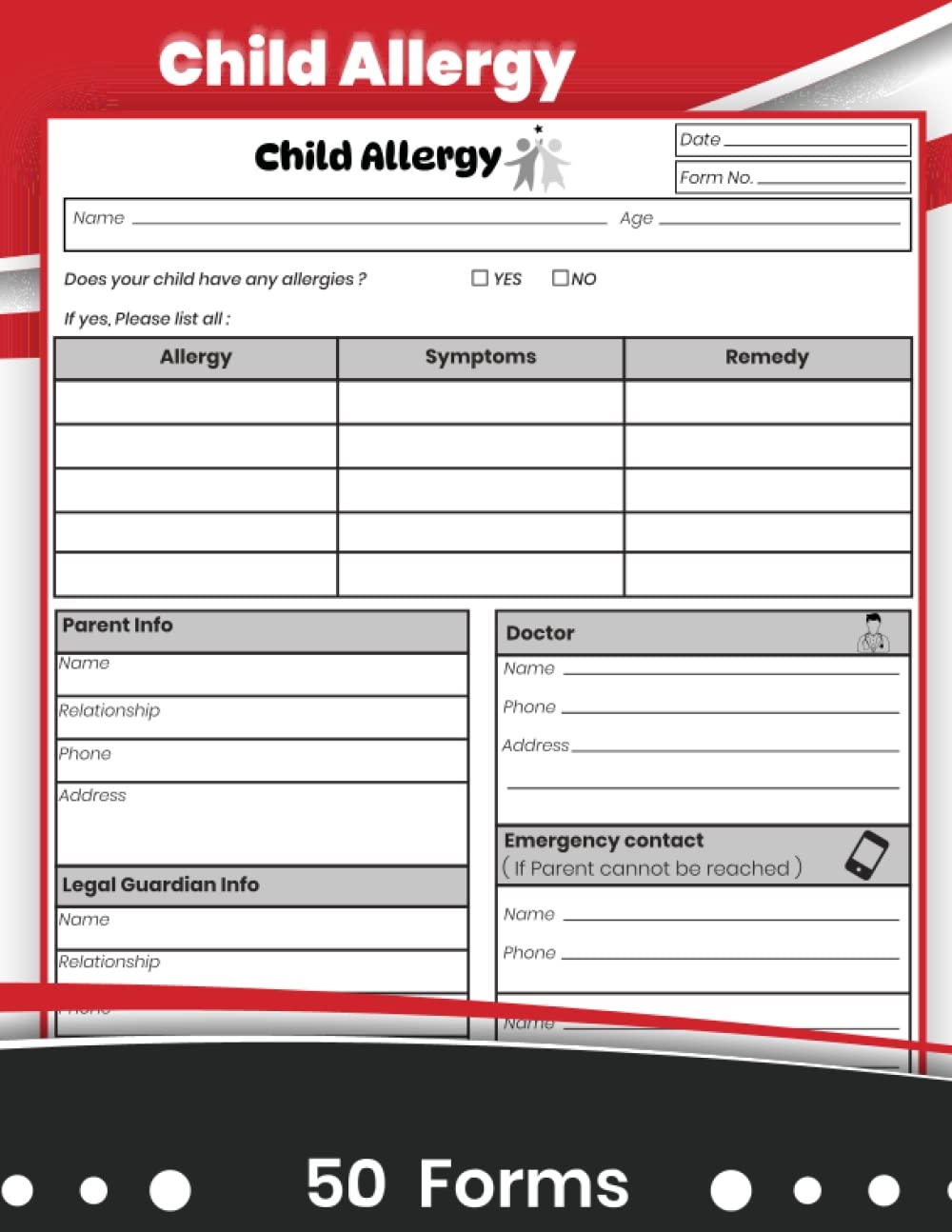 Child Allergy Forms Book Perfect For Centers Preschools And In Home Daycares 50 Forms 8 5x11 Inches Publishing Red CAF Amazon Books