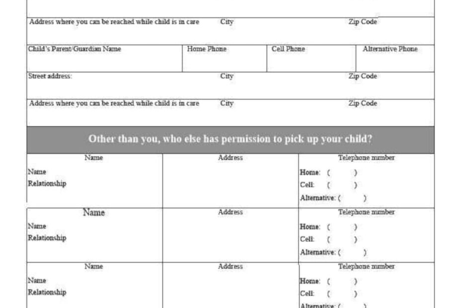 Child Care Registration Form Instant Digital Download Etsy