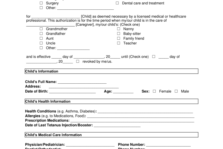 Child Medical Consent Form Template Fill Online U0026 Download