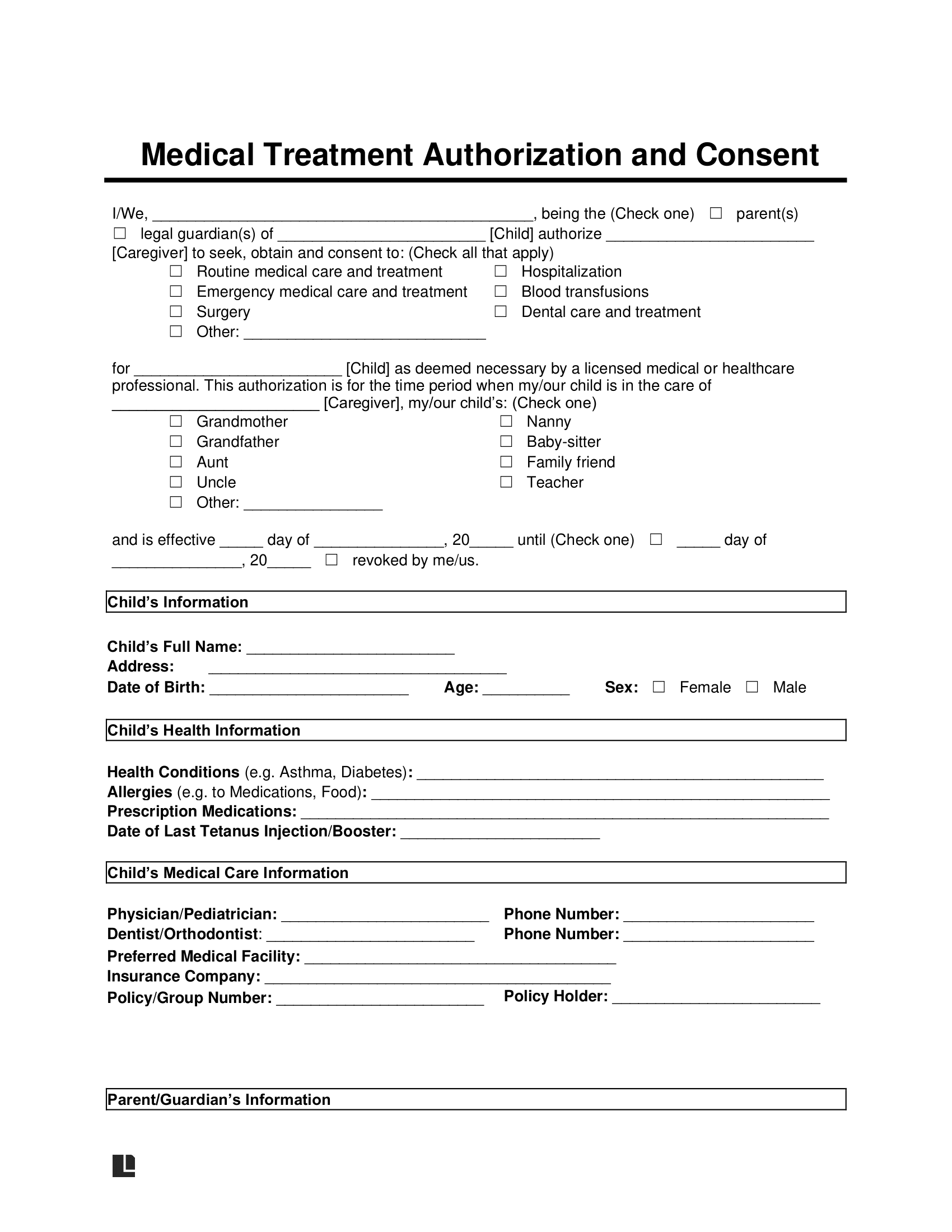 Child Medical Consent Form Template Fill Online U0026 Download
