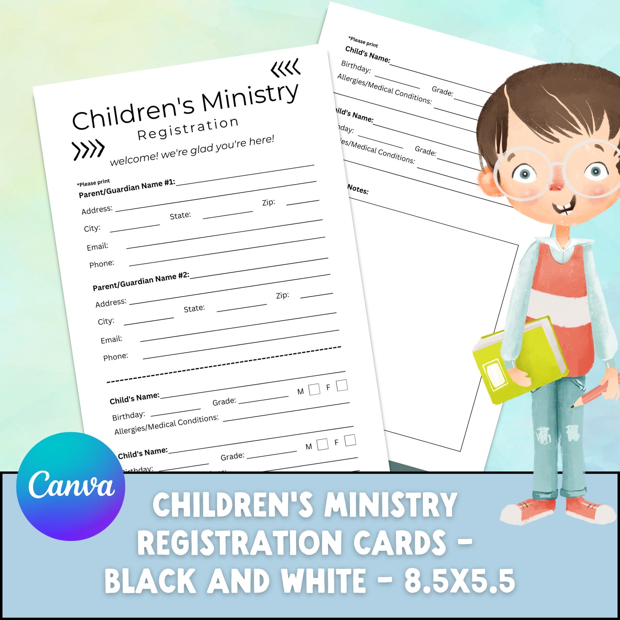 Children s Ministry Registration Card Kids Min Connect Card Family Ministry Next Step Card Black And White Etsy