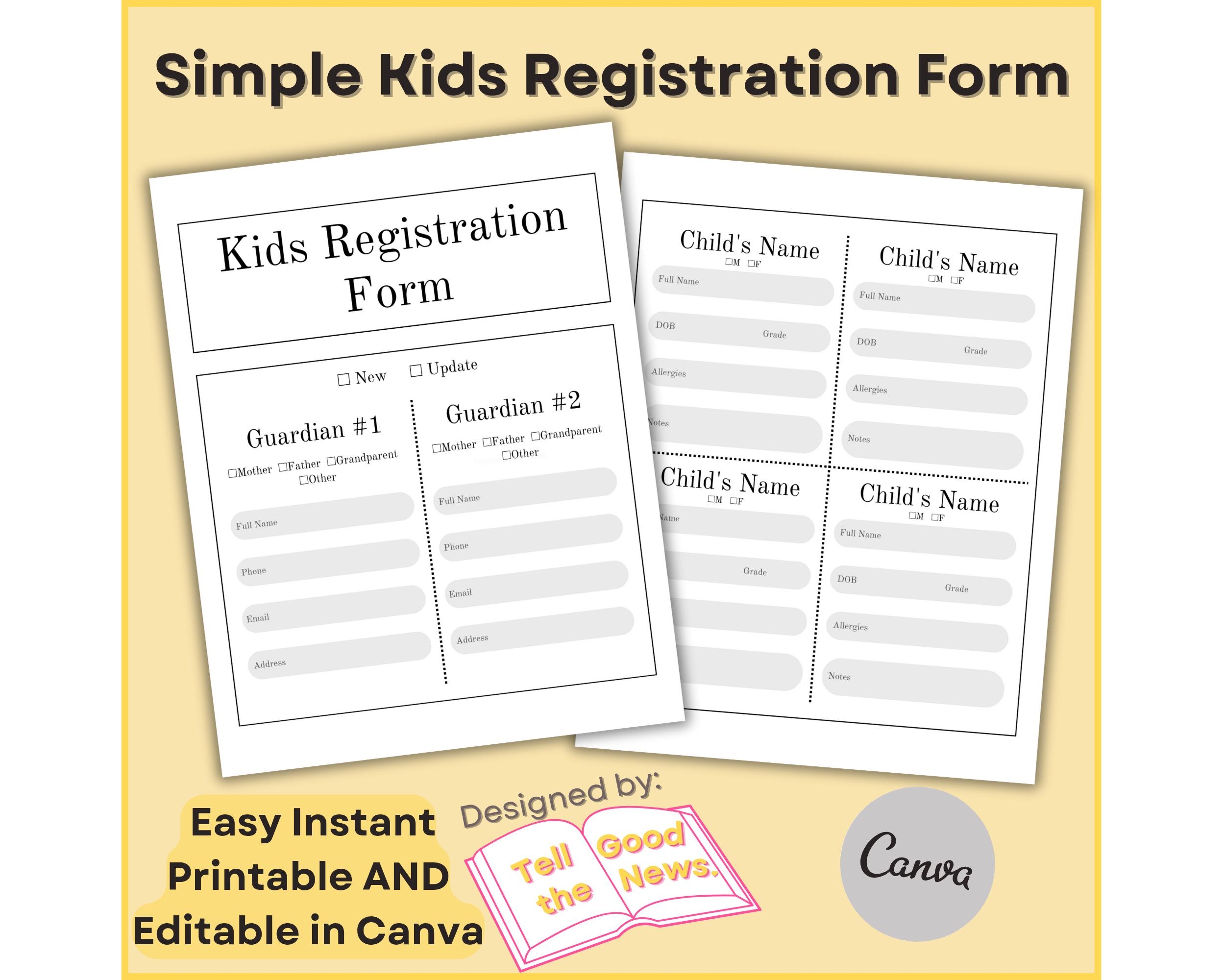Childrens Church Registration Form Etsy Singapore