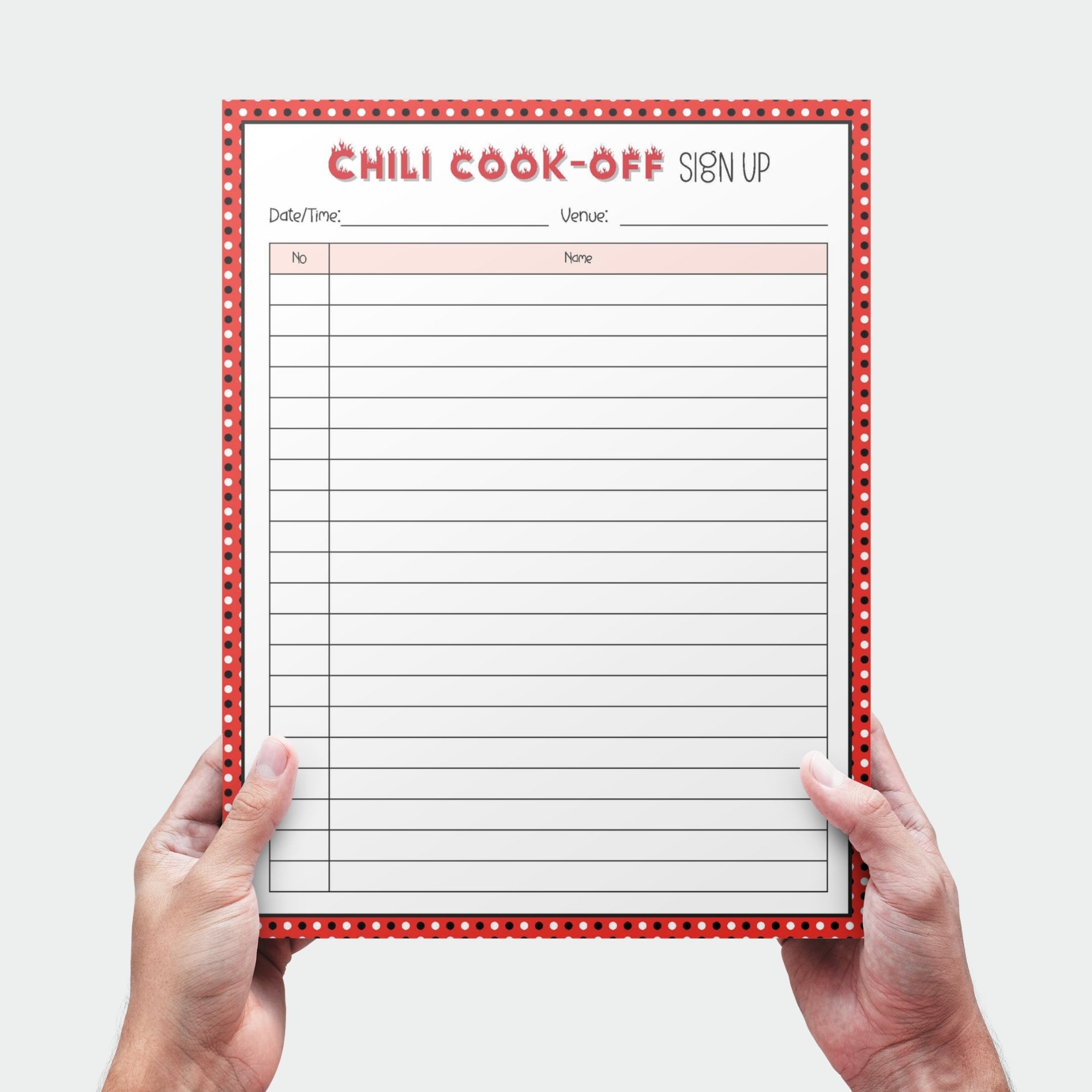 Chili Cook Off Sign Up Sheet Template Editable Cooking Contest 