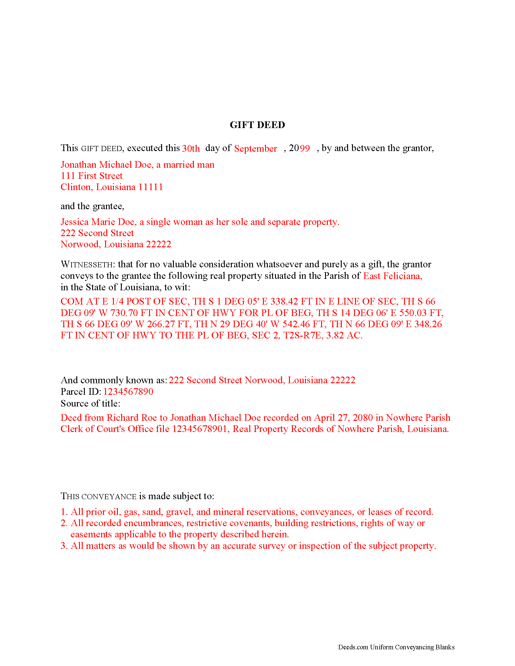 Claiborne Parish Gift Deed Form Louisiana Deeds