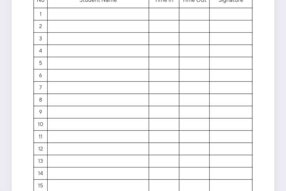 Class Attendance Printable Attendance Form school Attendance