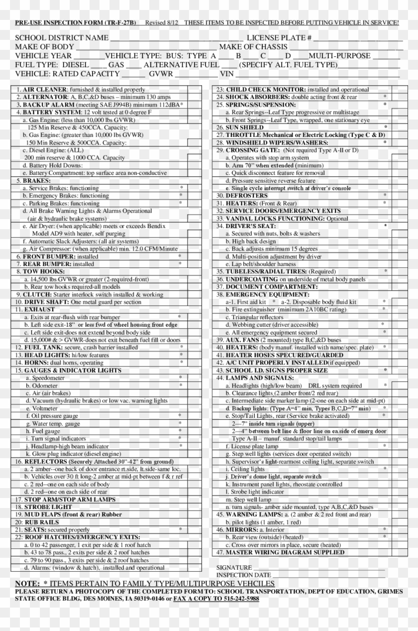 Class Cdl Pre Rip Inspection Checklist Form E2 80 93 Class A Cdl Pre Trip Inspection Checklist Form Clipart 2940216 PikPng