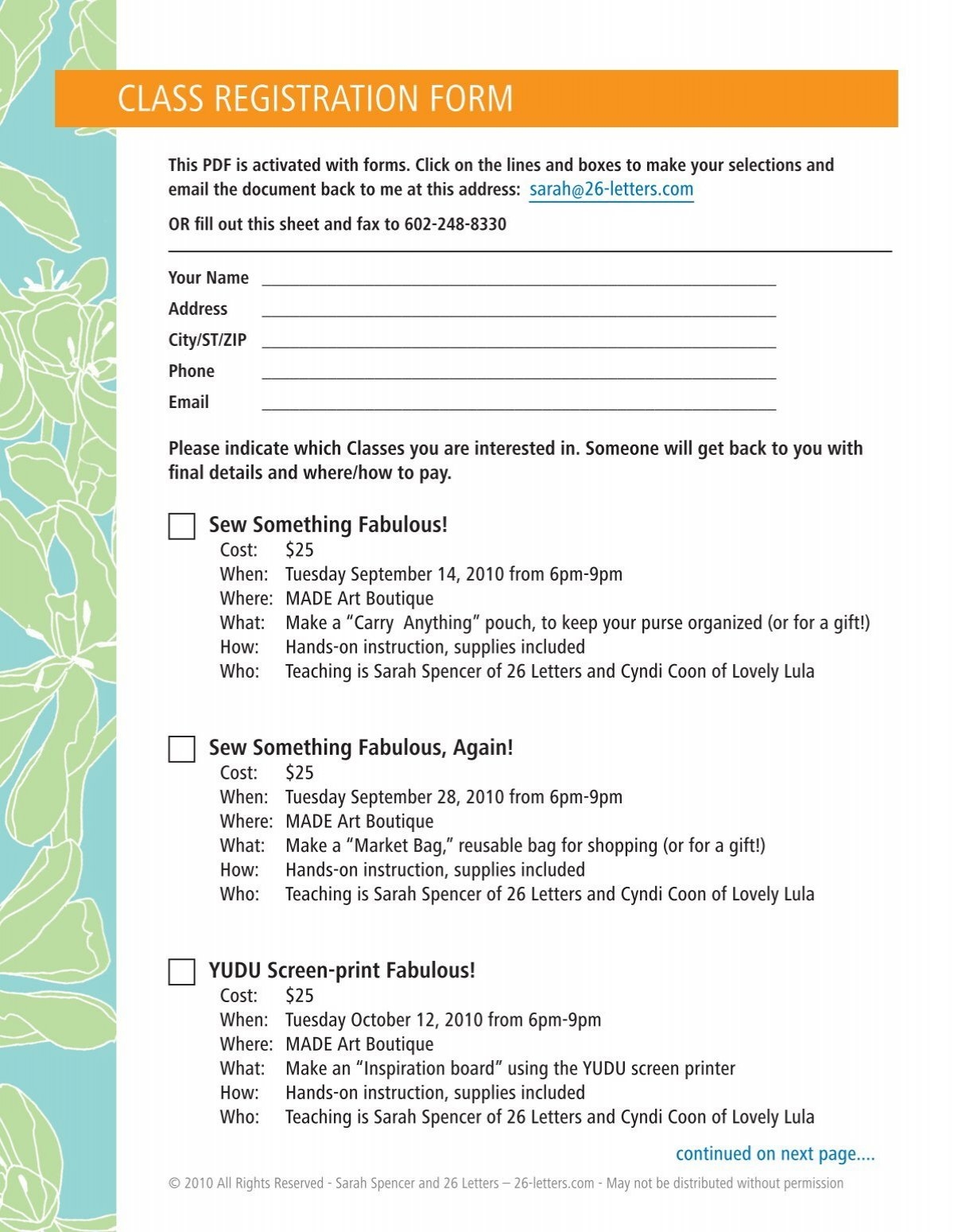 CLASS RegiStRAtion FoRM 26 Letters