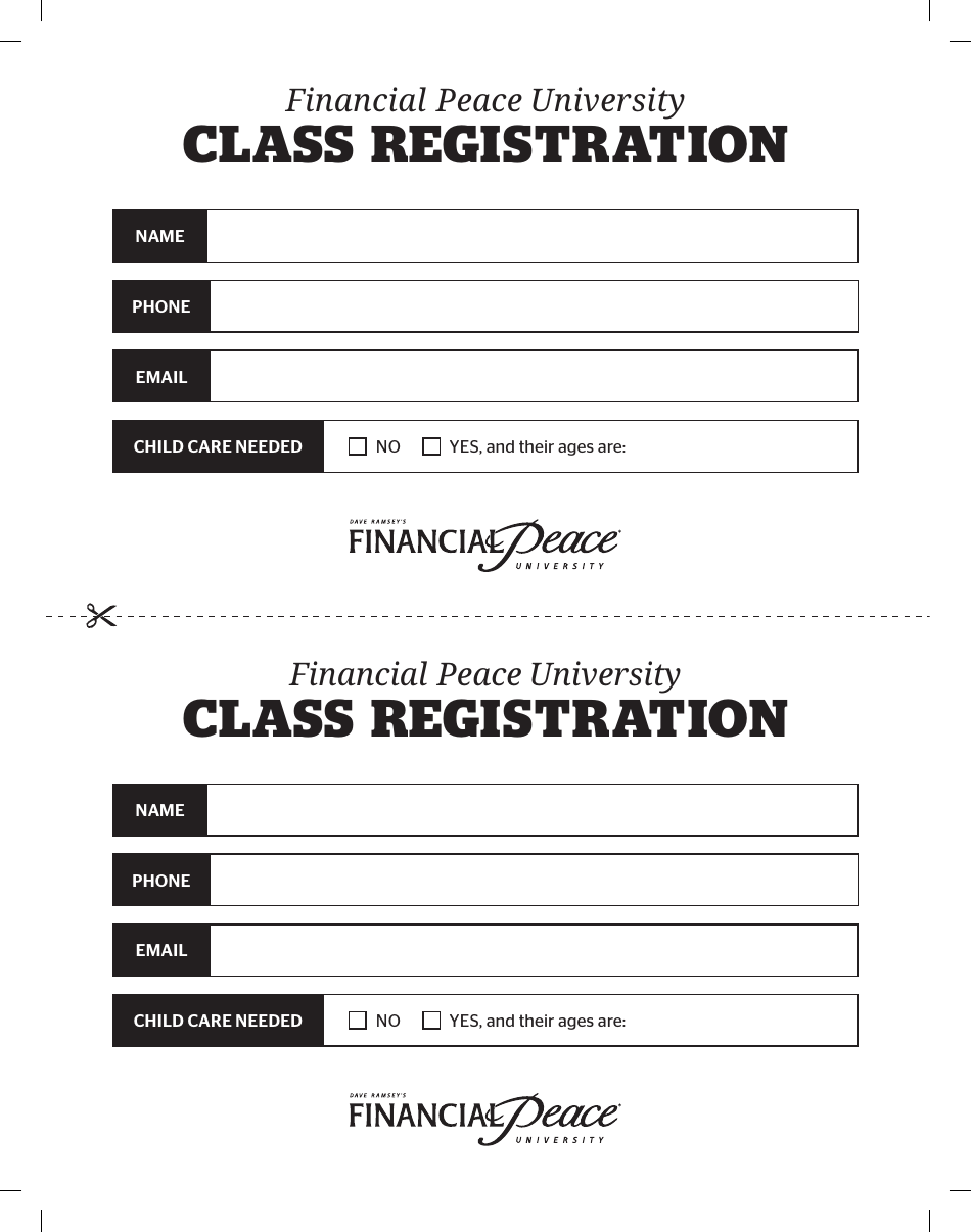 Class Registration Form Financial Peace University Fill Out 