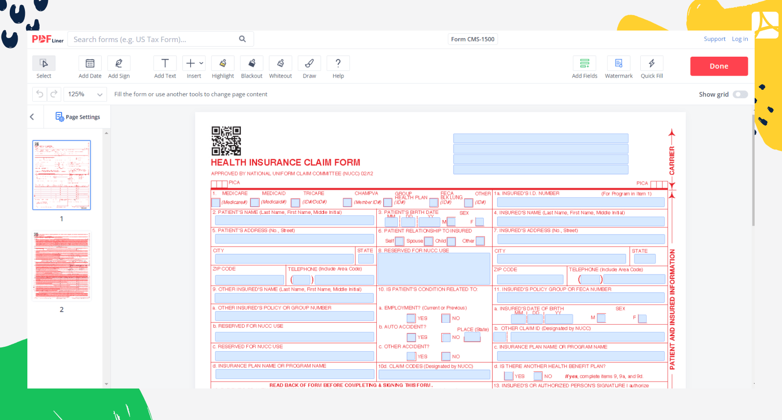 CMS 1500 Form For Healthcare Billing PDFLiner Blank