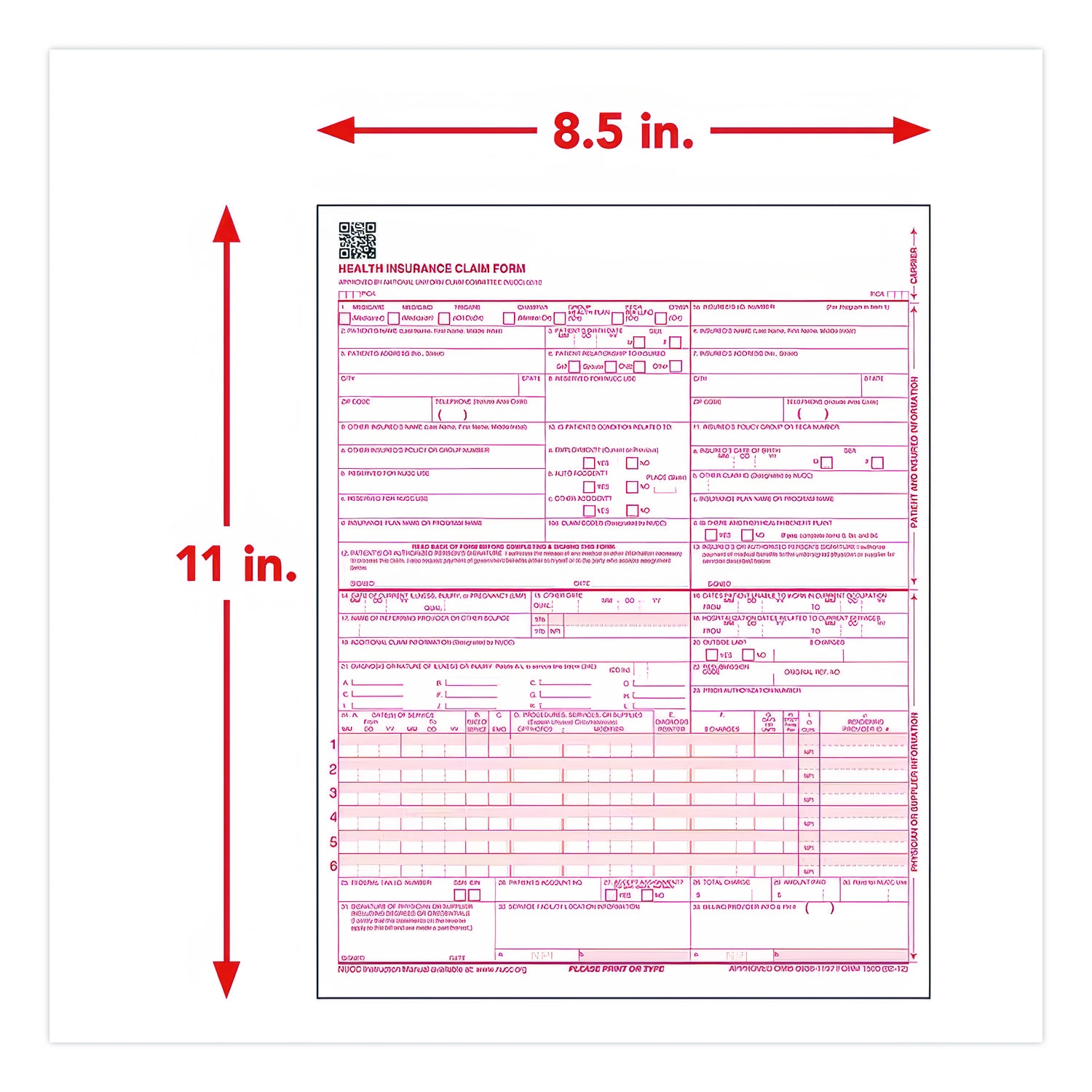 CMS 1500 Health Insurance Claim Form One Part No Copies 8 5 X 11 1 000 Forms Total Office Product Center