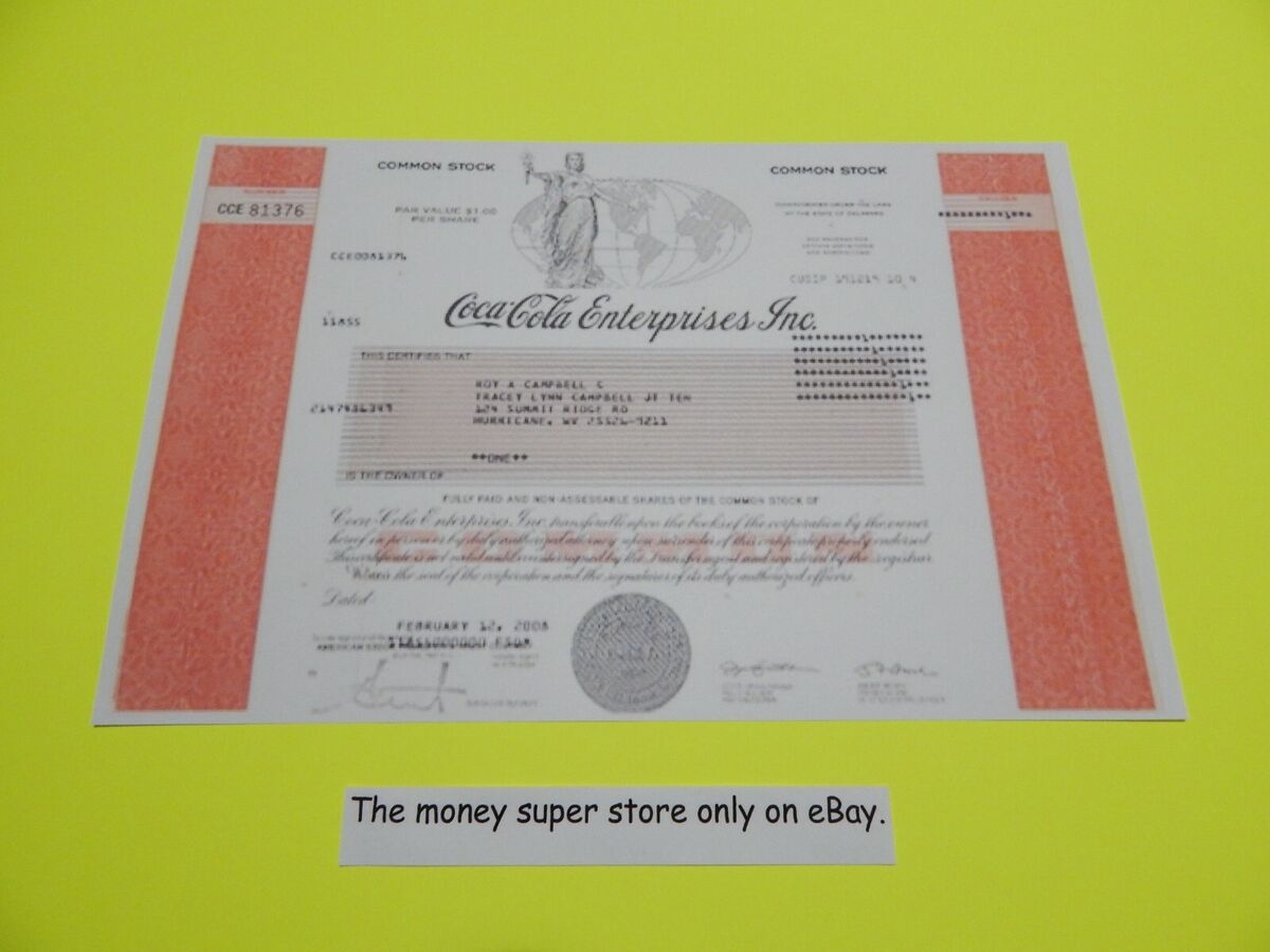 Coca Cola Stock Certificate COPY Of Original Document Item 733 EBay