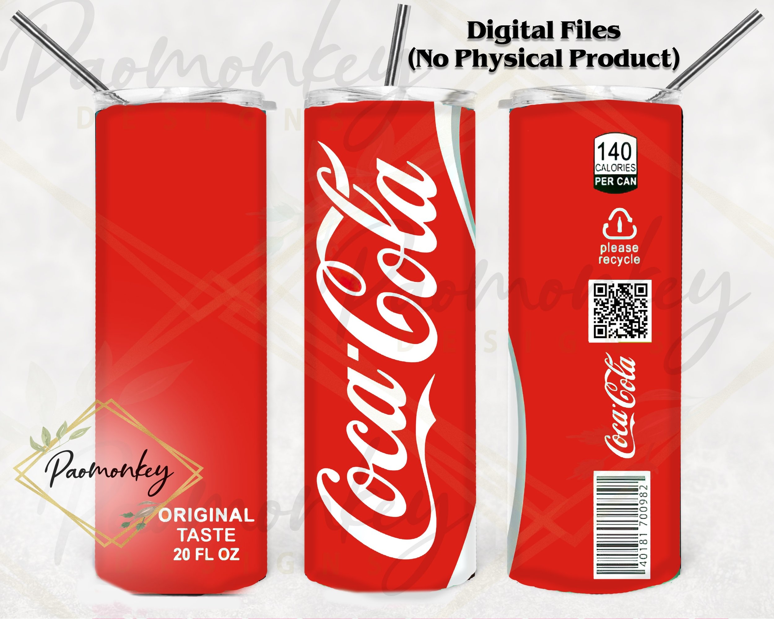 Coke Cocal Cola Soda Can Skinny Tumbler 20 Oz Sublimation Wrap PNG Digital File INSTANT DOWNLOAD Paomonkey Creations