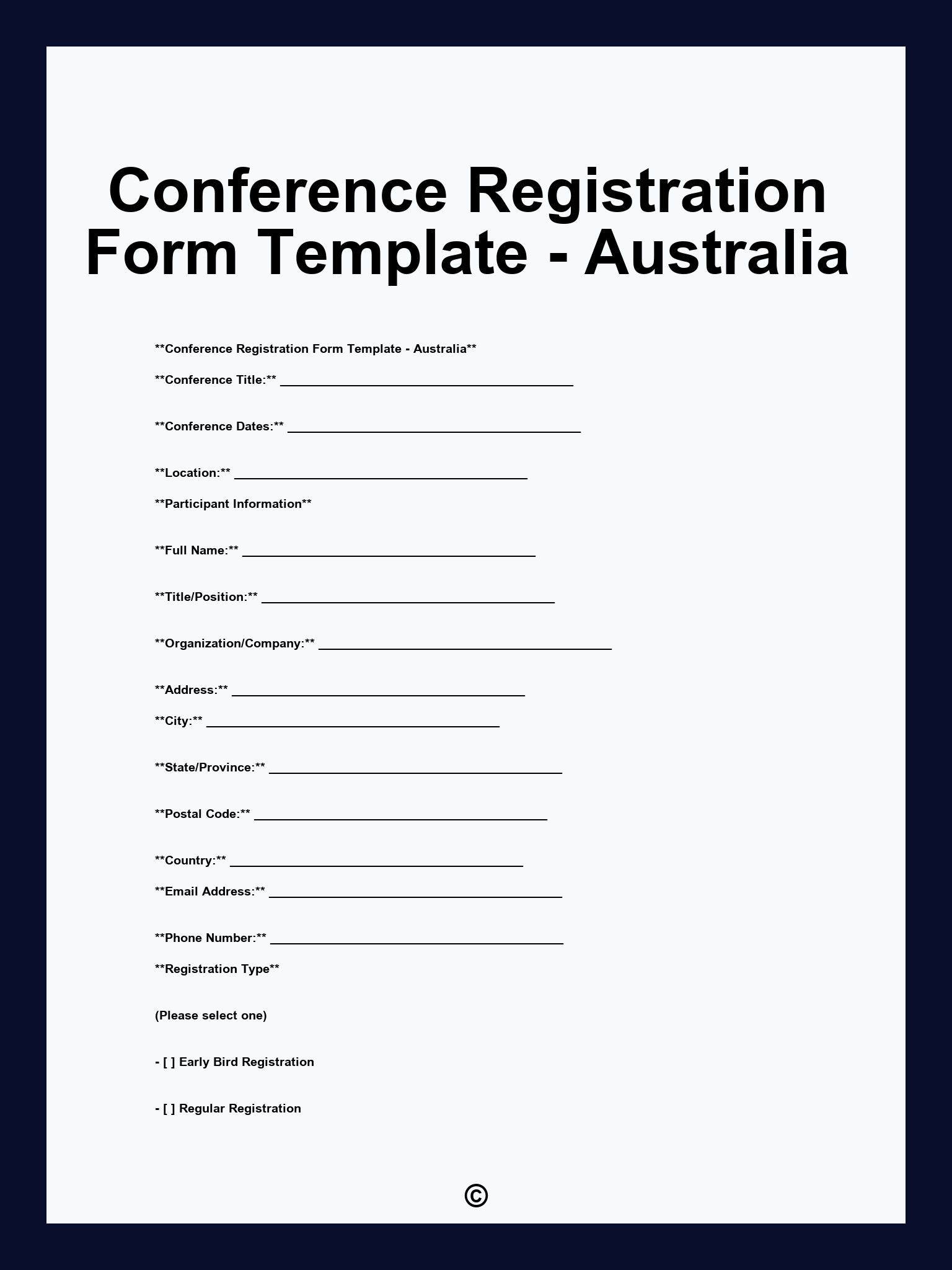 Conference Registration Form Template Australia