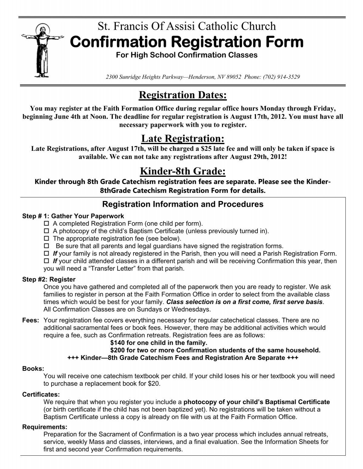Confirmation Registration Form