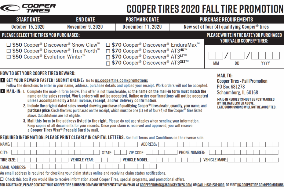 Cooper Tire Mail In Rebate Form Printable