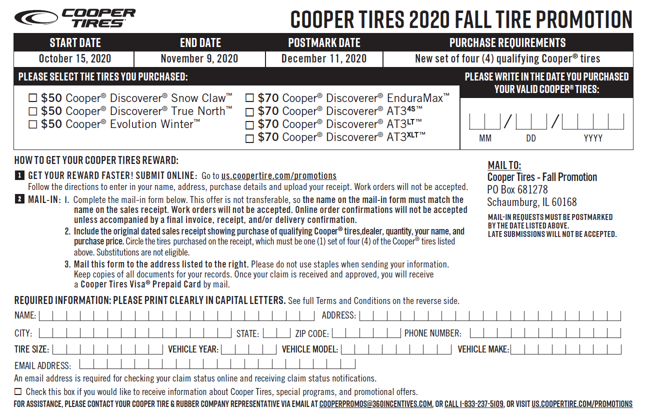 Cooper Tire Mail In Rebate Form Printable