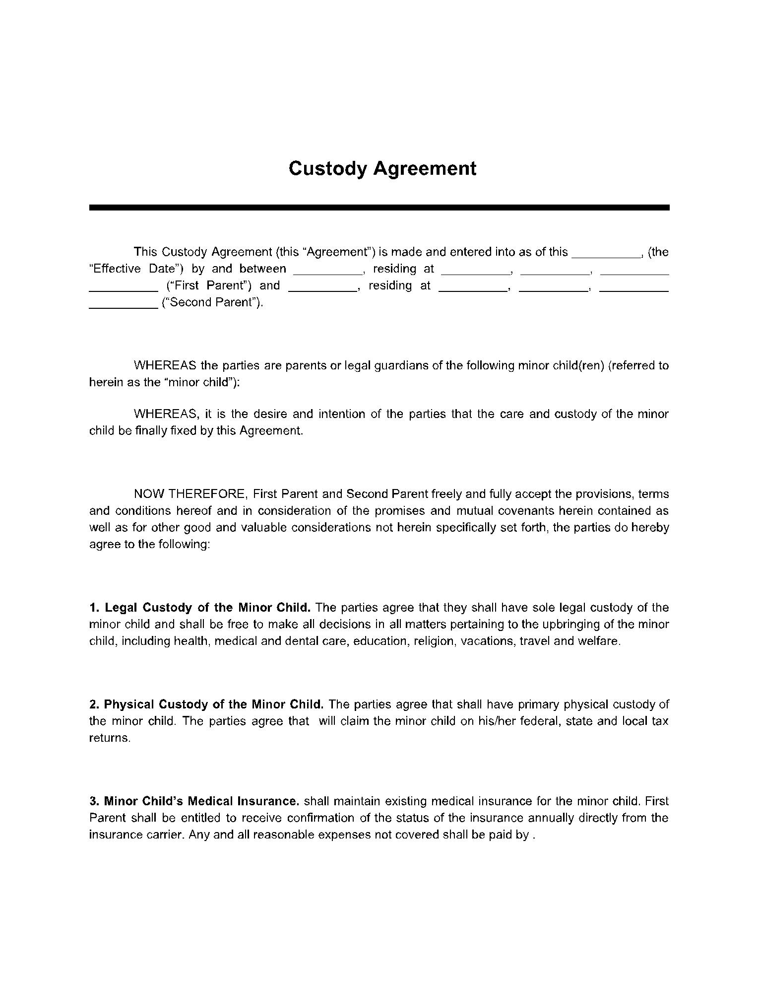 Custody Agreement Template 100 Free CocoSign
