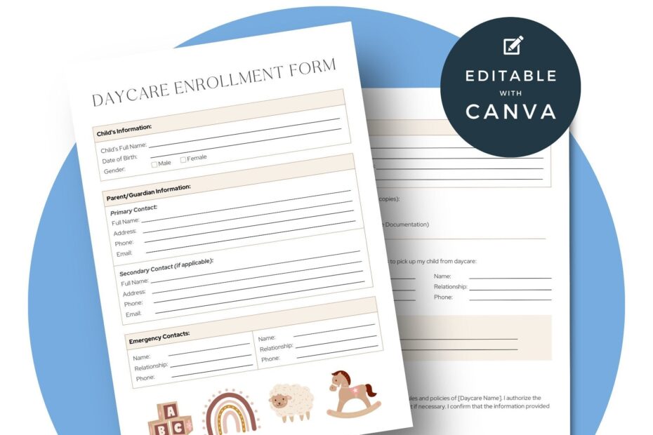Daycare Enrollment Form Editable Template Child Care Registration Daycare Form Preschool Application Packet In Home Care Home Daycare Etsy