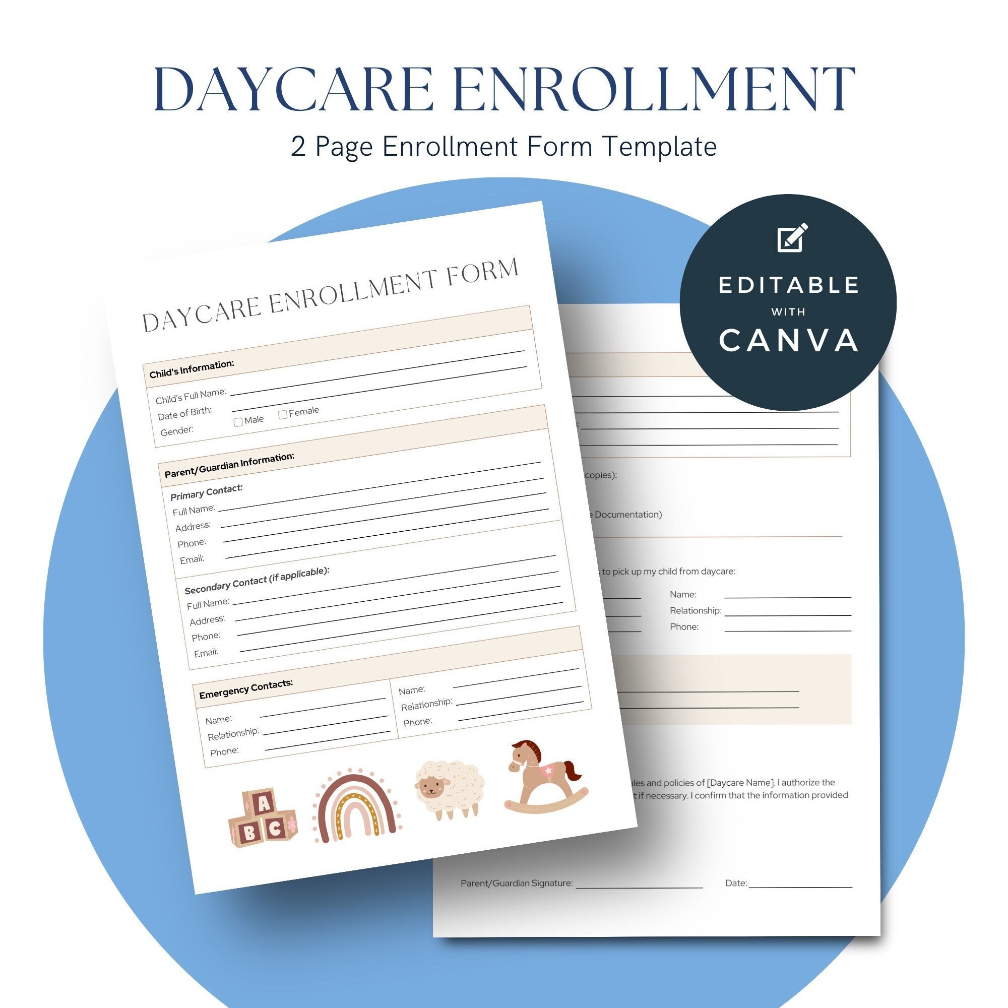 Daycare Enrollment Form Editable Template Child Care Registration Daycare Form Preschool Application Packet In Home Care Home Daycare Etsy