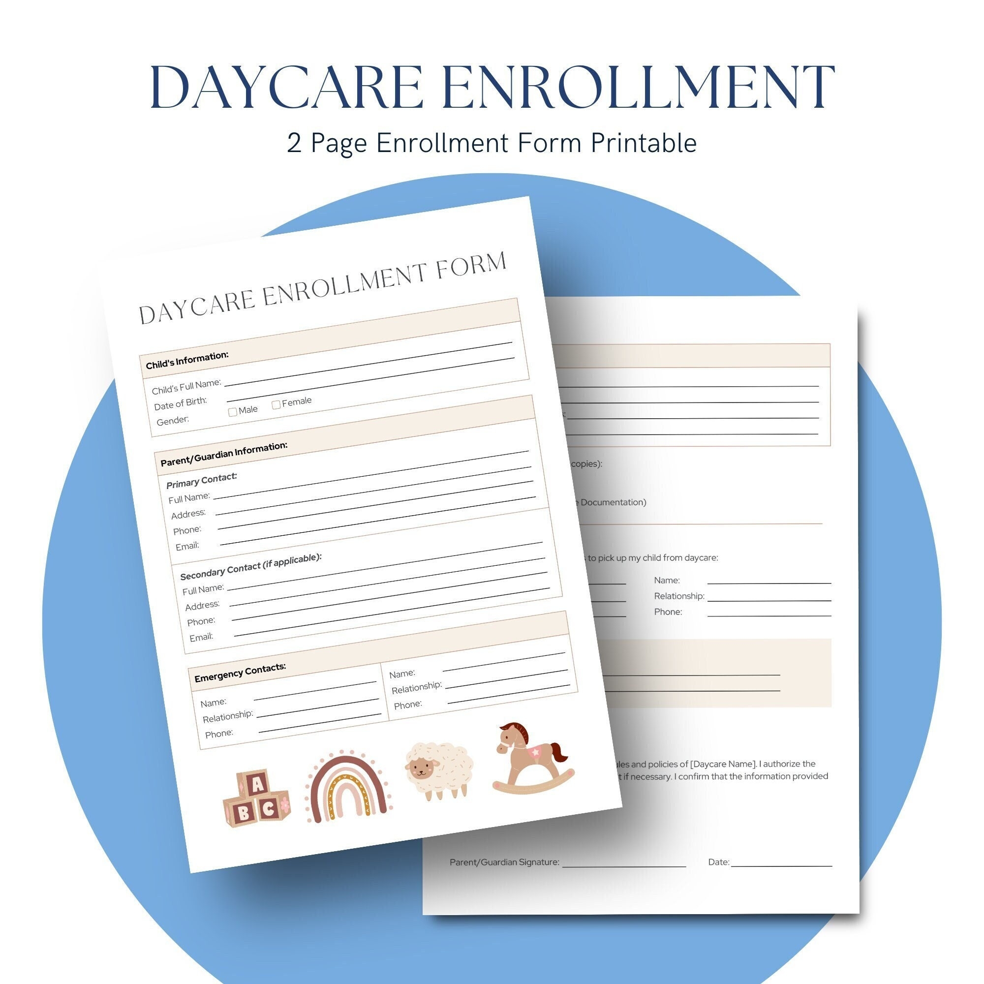 Daycare Enrollment Form PDF Child Care Registration Daycare Form Preschool Application Packet In Home Care Childcare Form Home Daycare