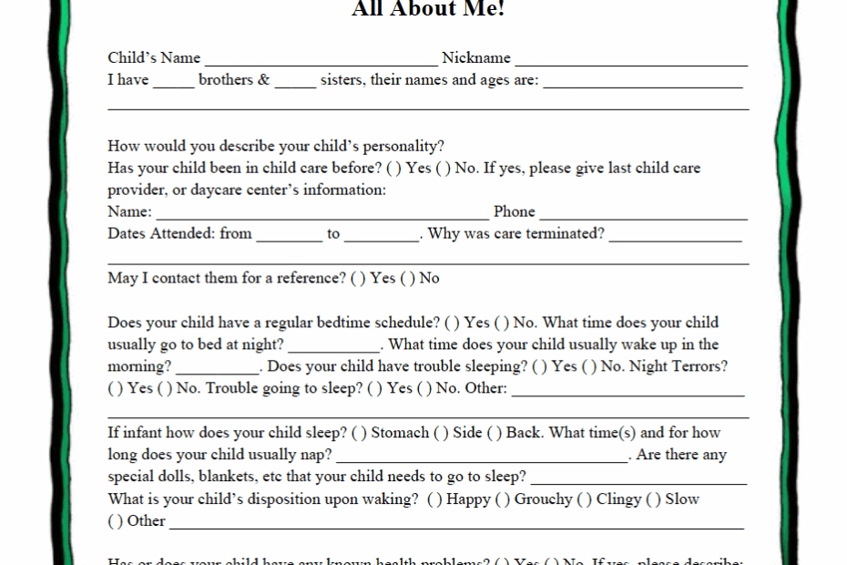 Daycare Enrollment Forms Child Care Registration Forms