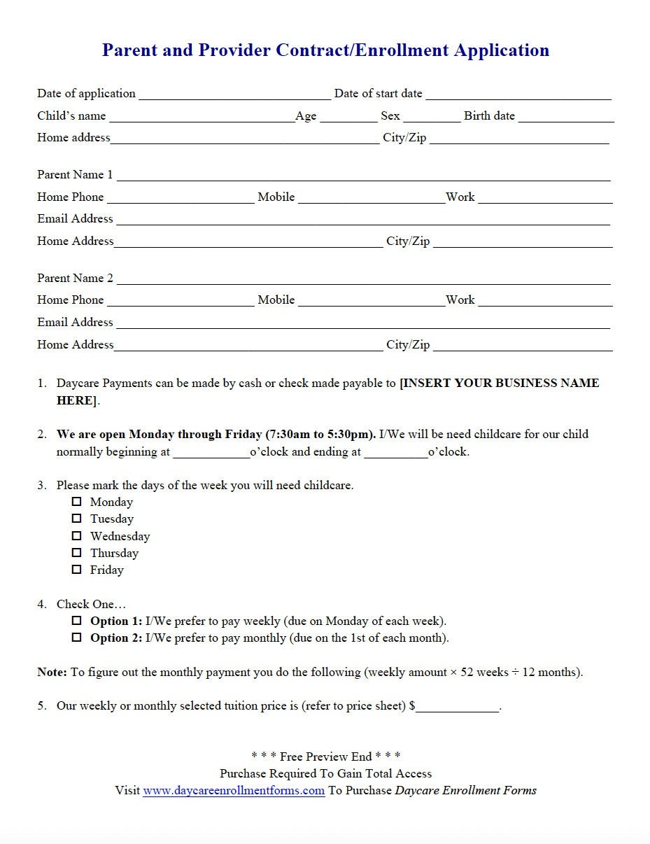 Daycare Enrollment Forms Packet Fully Editable Child Care Registration Forms And Templates Download Save And Print Yours Today Etsy