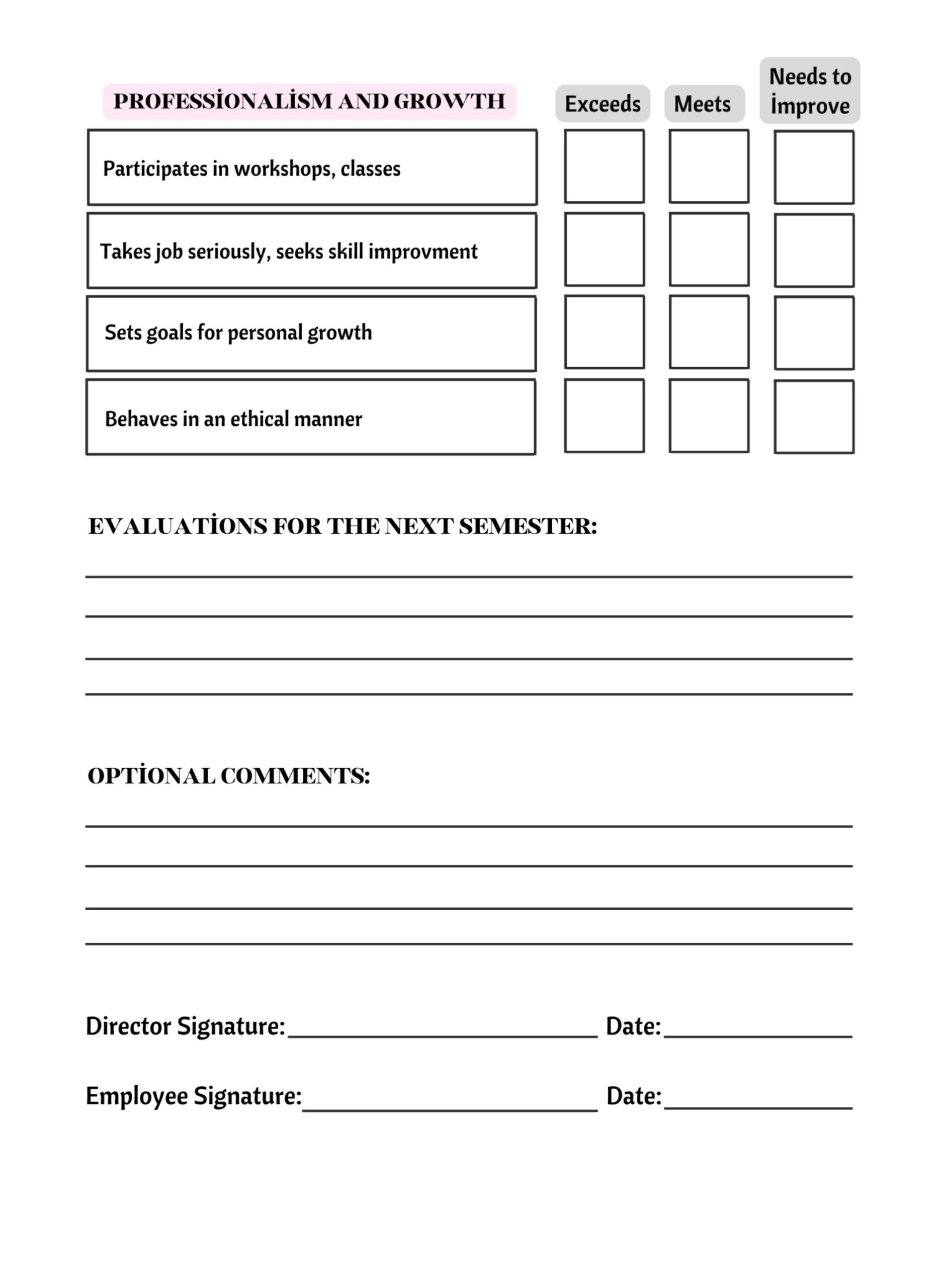 Daycare Staff Evaluation Editable On CANVA Child Care Center Employee Self assessment Form Etsy