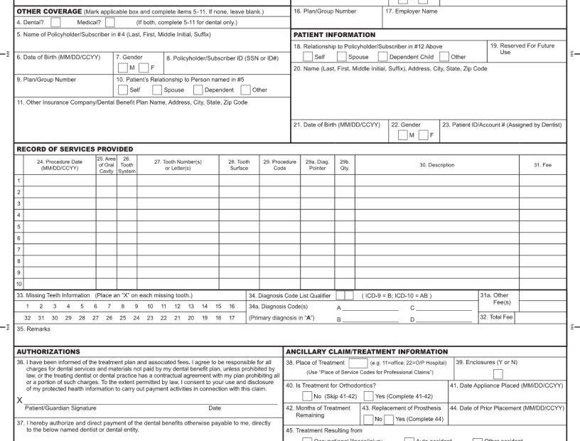 Dental Claim Form J430D Fill Out Printable PDF Forms Online