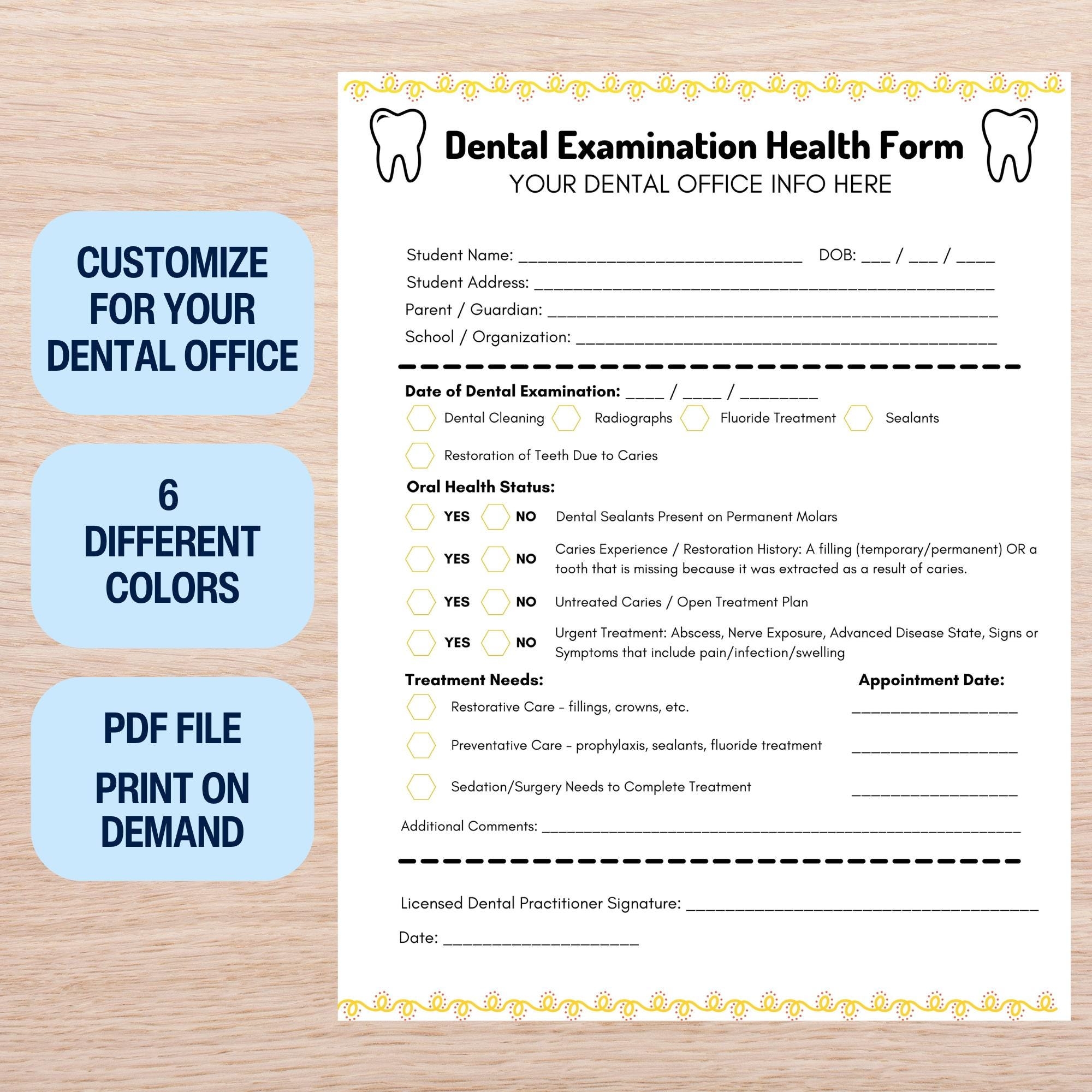 Dental Health Form Customized PDF File For Pediatric Dentist New 