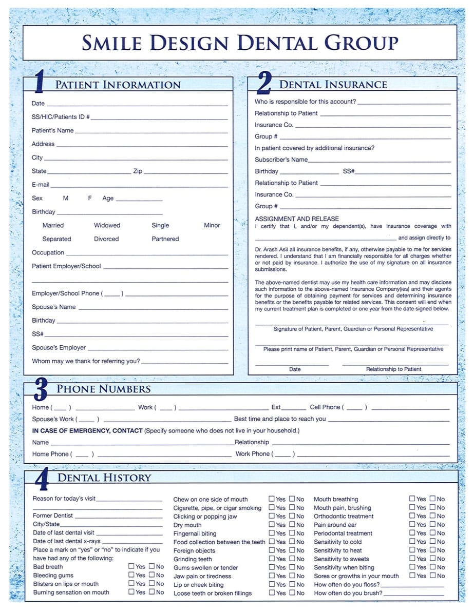 Dental Insurance Medical History Form For Dental Office Templates Free Printable Icono X