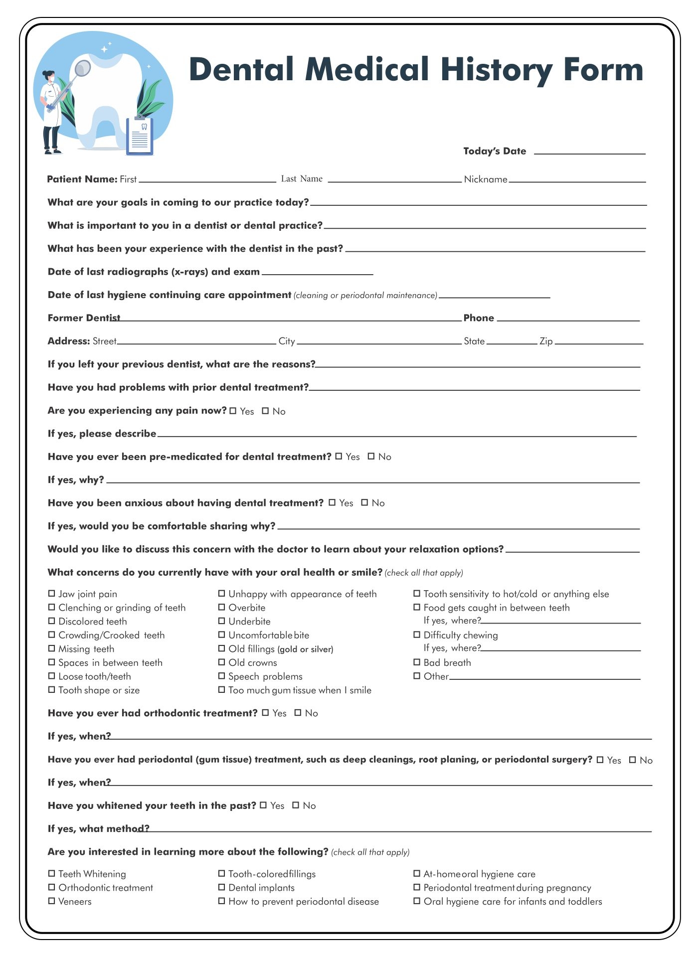 Dental Insurance Printable Dental Patient Registration Form Template New Patient Forms