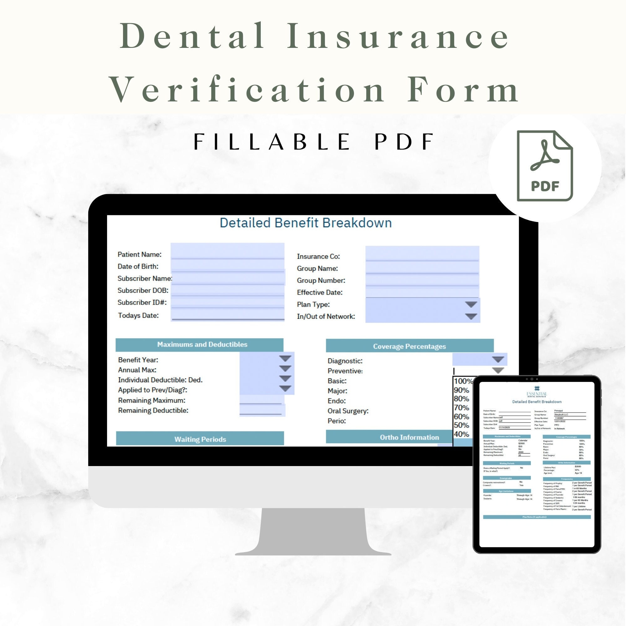 Dental Insurance Verification Form Etsy