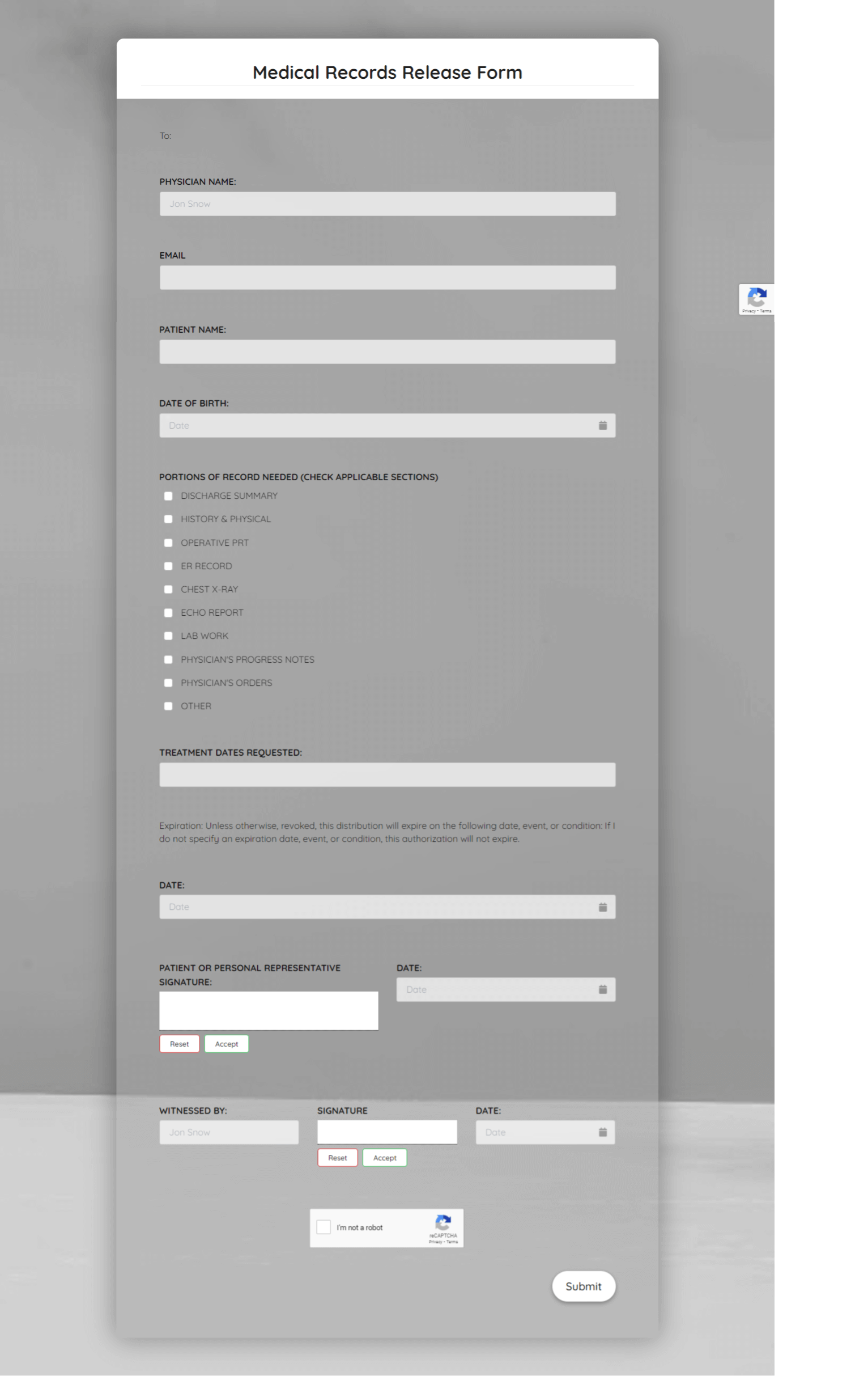 Dental Record Release Form Template Formplus