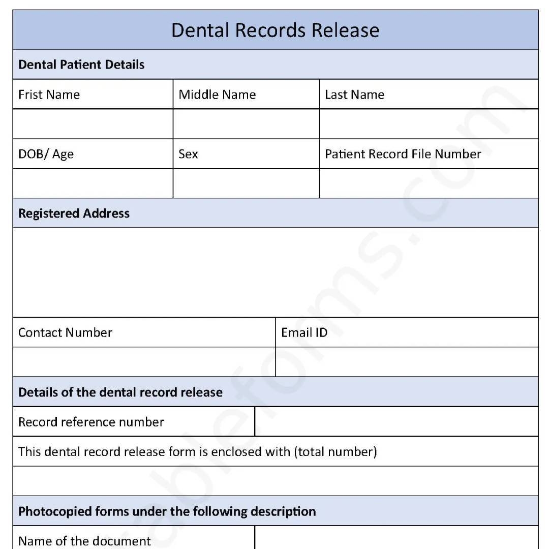 Dental Records Release Fillable PDF Form Editable Forms s Ko fi Shop