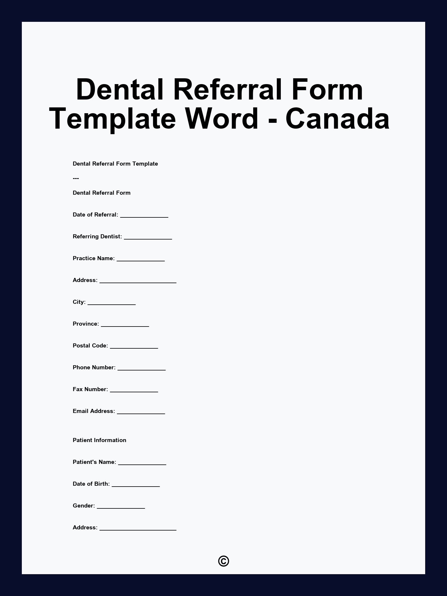 Dental Referral Form Template Word Canada