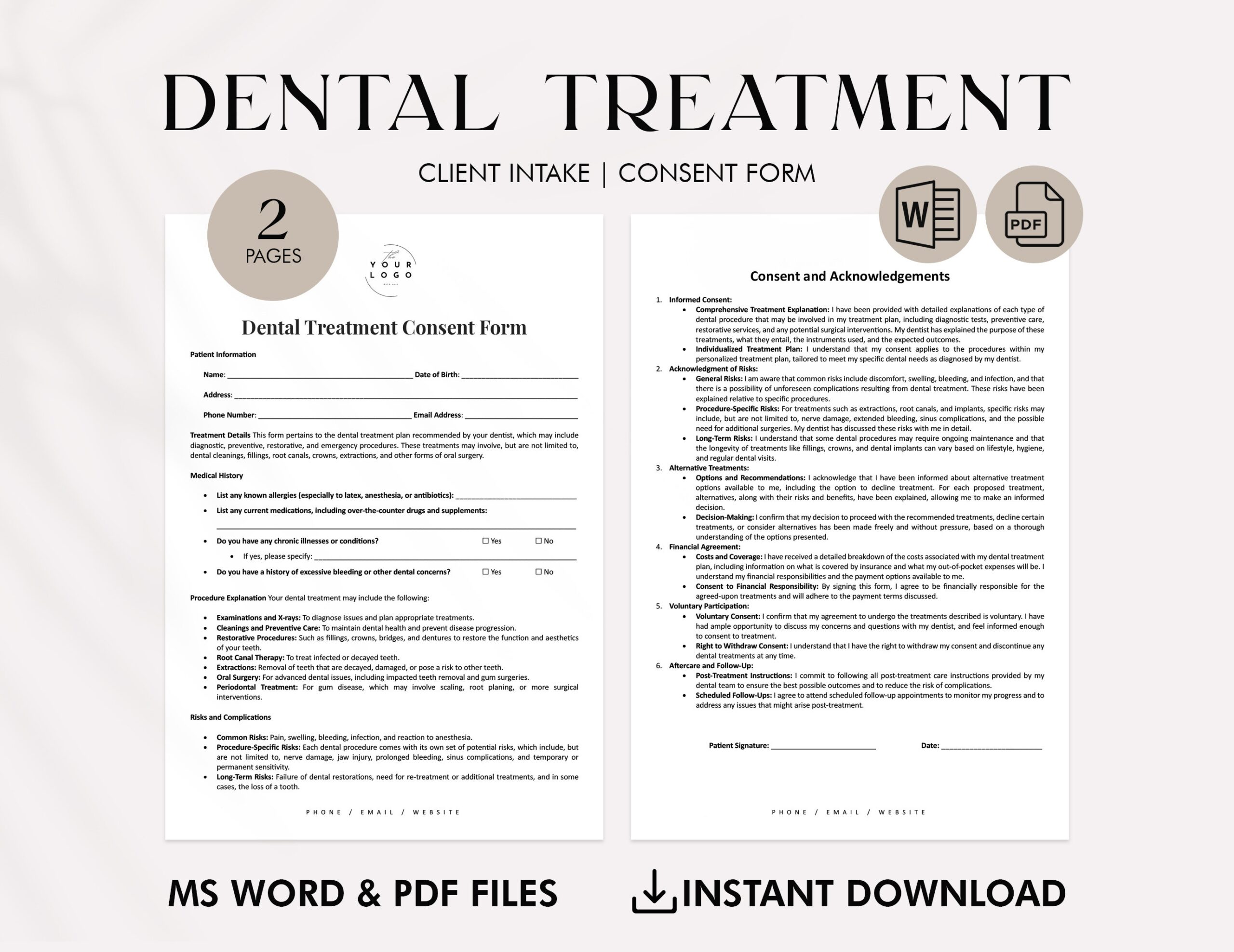 Dental Treatment Consent Form PDF Editable And Printable Dental 