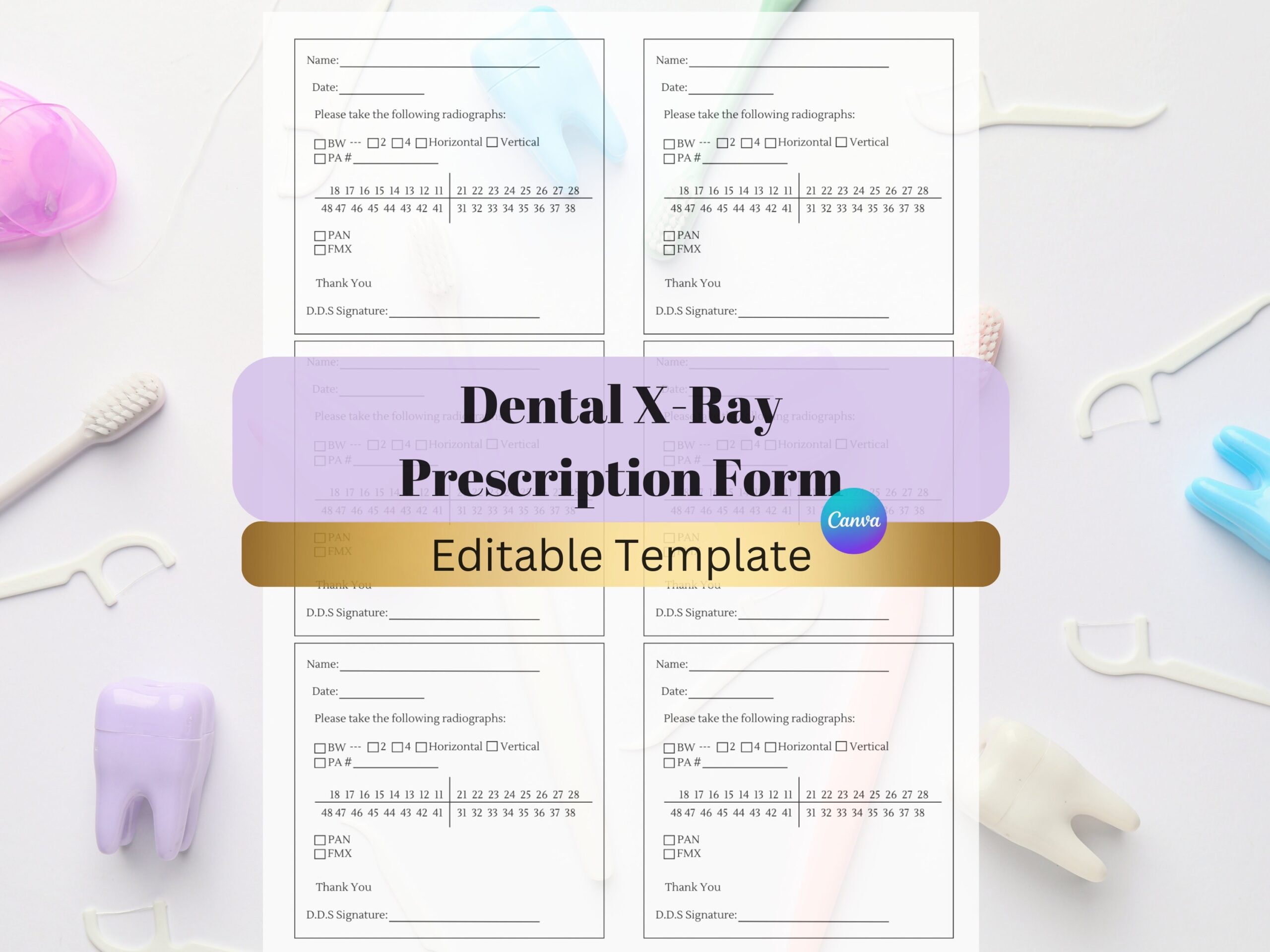 Dental X ray Prescription Form Editable RDH Template RDH 
