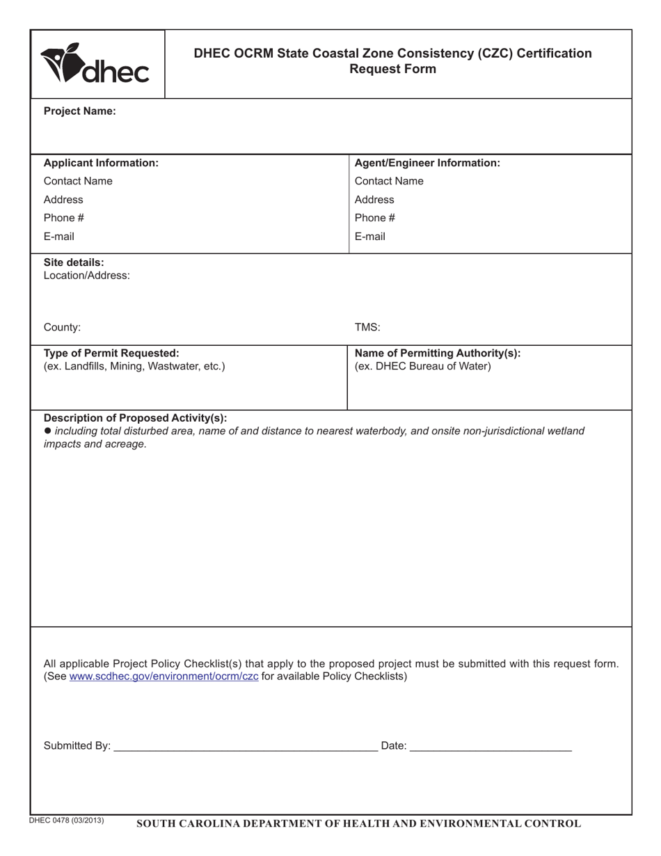 DHEC Form 0478 Fill Out Sign Online And Download Fillable PDF 
