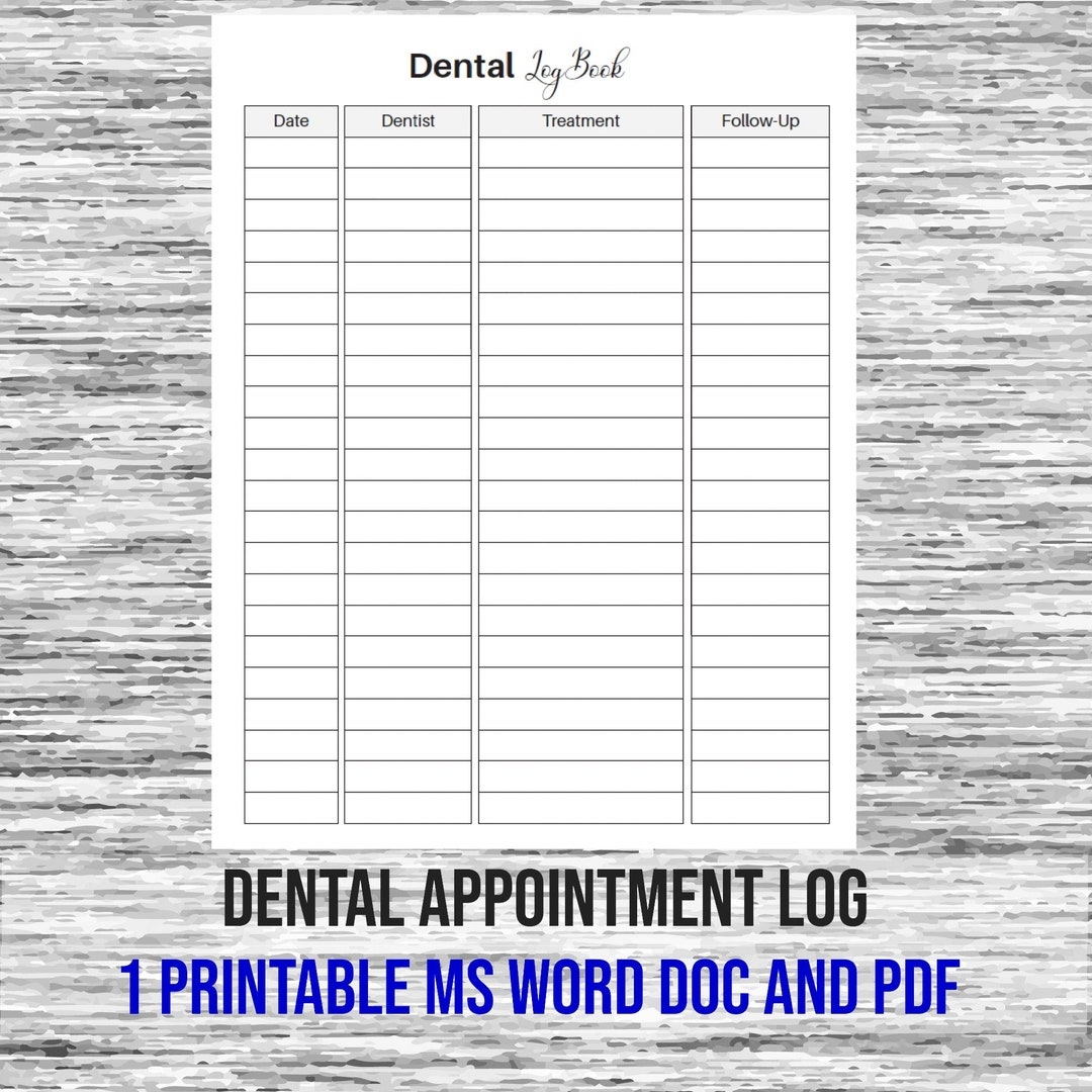 Digital Download Dental Appointment Log Dental Log Dentist Appointments Includes 1 Printable File In MS Word Doc And PDF File Formats Etsy Australia