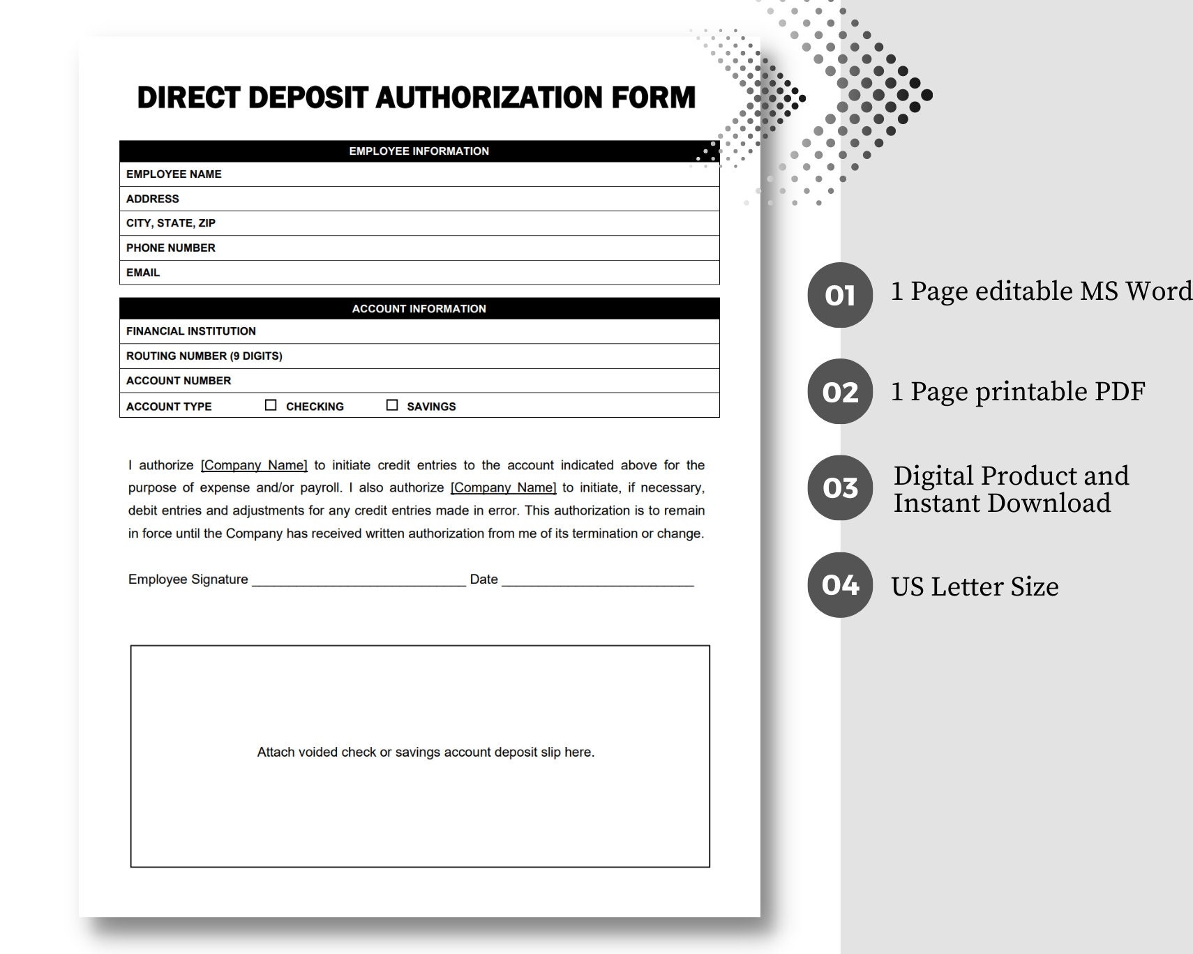 Direct Deposit Authorization Direct Deposit Form New Hire Document HR Forms HR Templates Small Business Employee Onboarding Payroll Etsy Canada