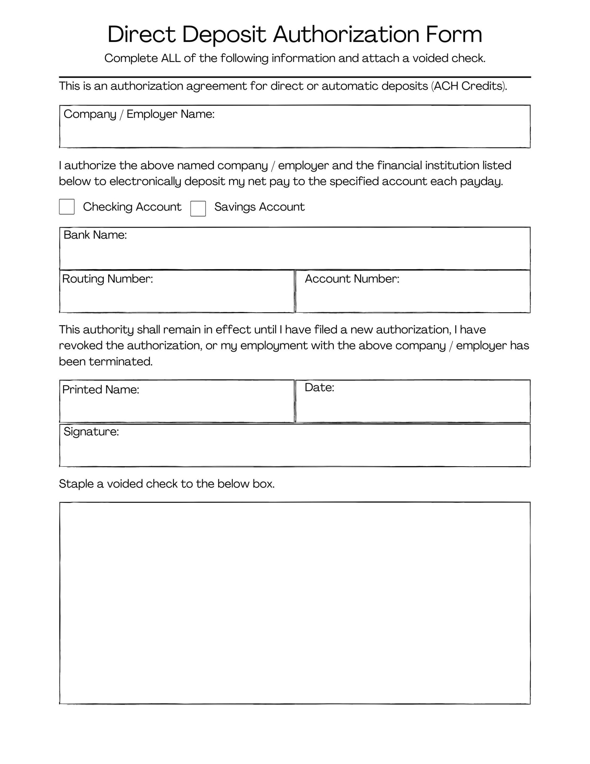 Direct Deposit Authorization Form Etsy