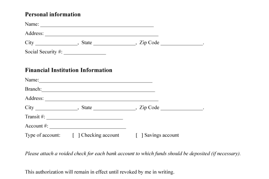 Direct Deposit Authorization Form Free PDF LawDistrict