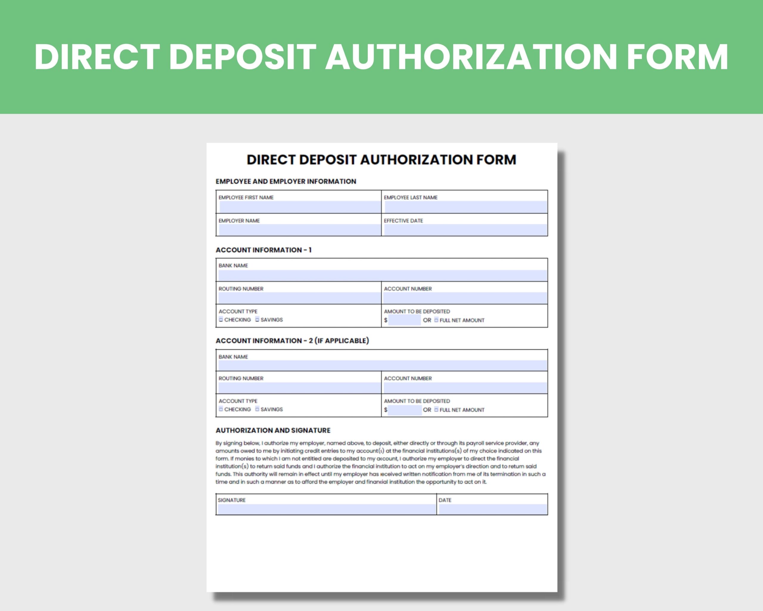 Direct Deposit Authorization Form Instant Access Google Doc And PDF HR Forms New Hire Forms Etsy