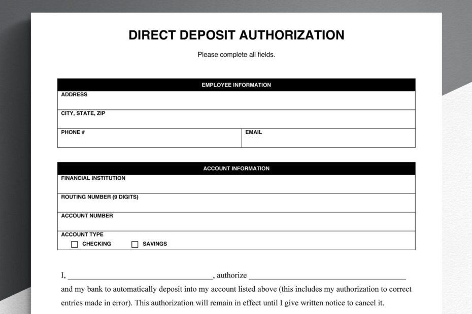 Direct Deposit Authorization Google Docs word adobe PDF Etsy Worksheets Library