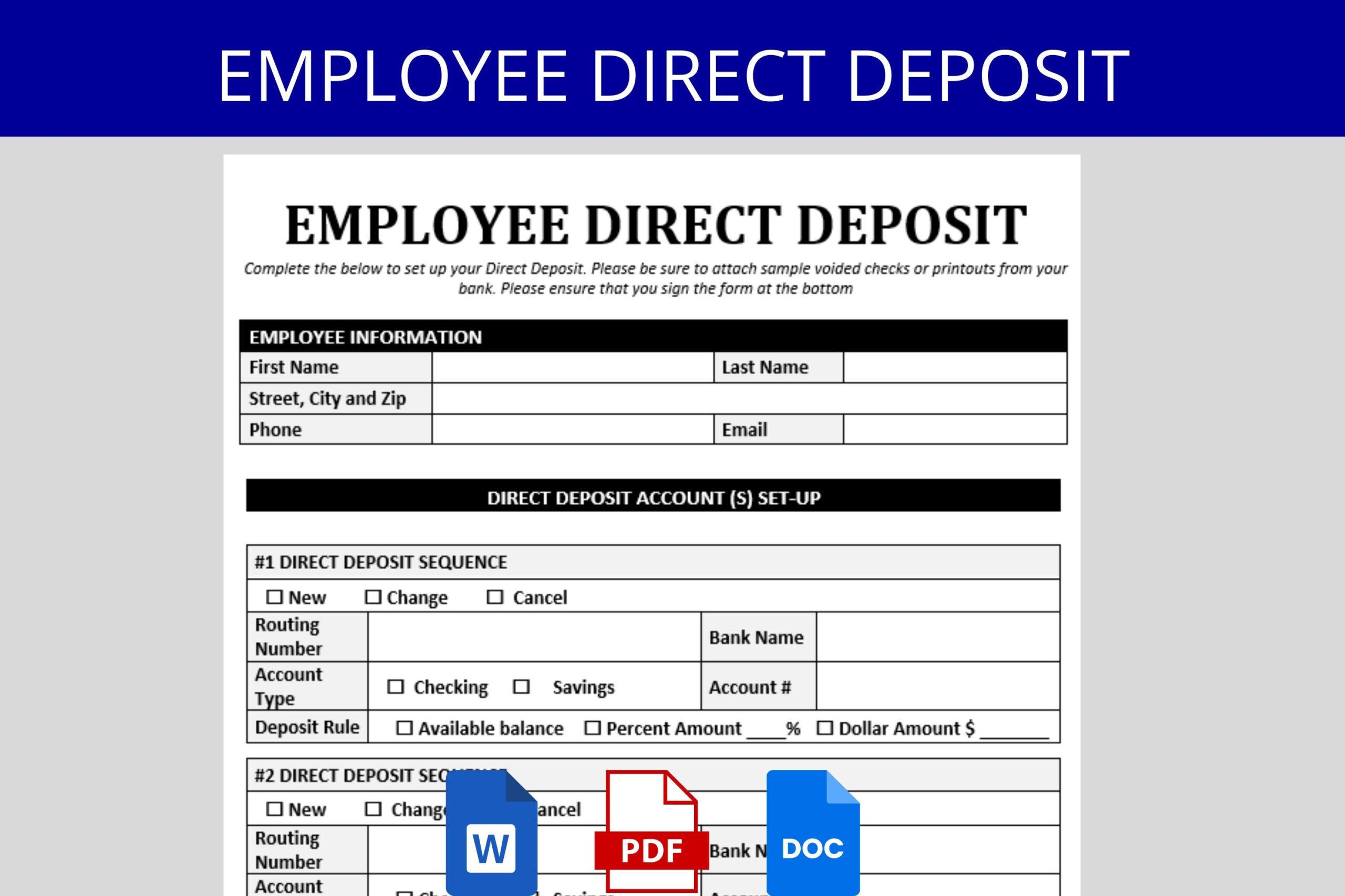 Direct Deposit Authorization New Hire Paperwork Form Employee 
