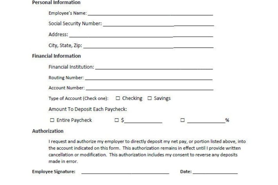 Direct Deposit Authorization Request Form Template word Editable Printable Etsy Canada