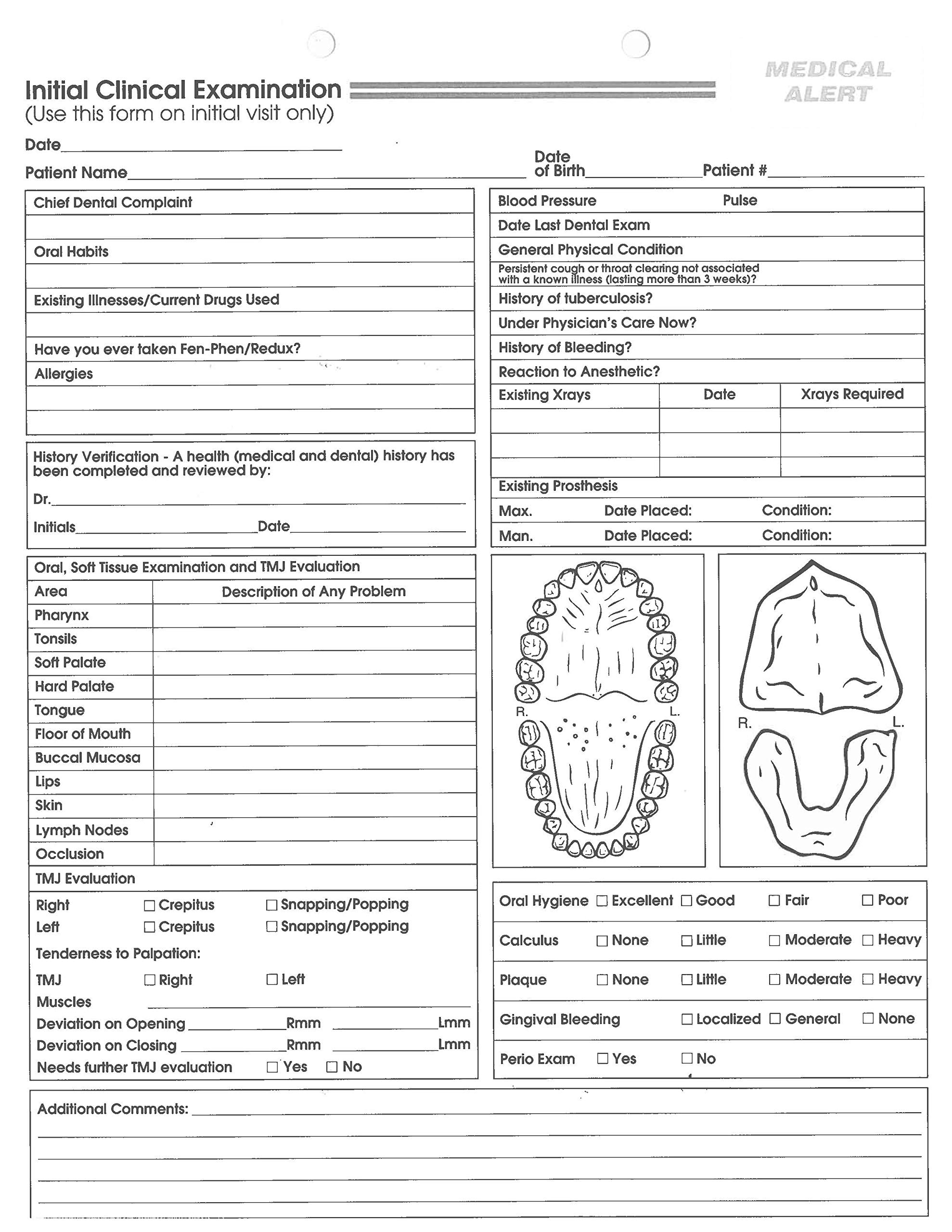 Doctor Stuff Dentist Office Forms Dental Patient Initial Clinical Examination Form DF9146 8 1 2