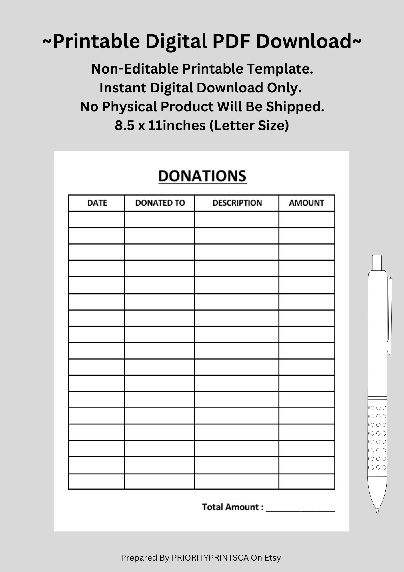 Donation Form Donation Tracker Donation Log Donation Sheet 