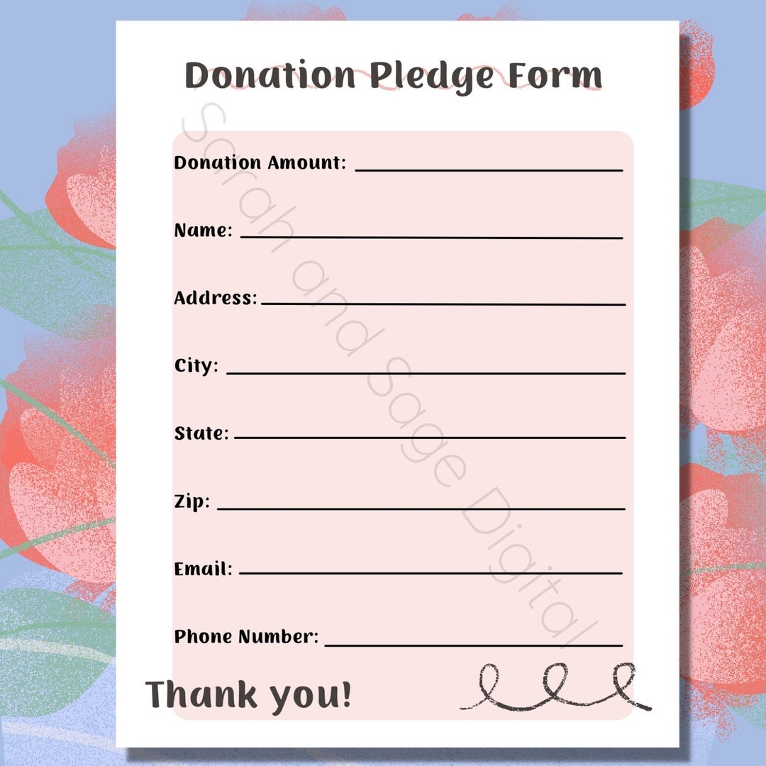 Donation Form Printable Donation Fundraising Flyer School Fundraiser Template Digital File Instant PDF Download Breast Cancer Charity Etsy